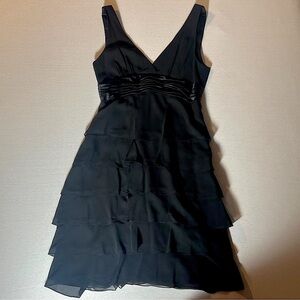 BCBG Max Azria 100% Silk Y2K Black Plunge V-Neck Tiered Ruffle Dress, Size 10